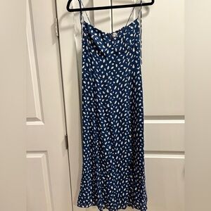 Reformation Juliette Midi Navy and Cream Patterned Dress Size 10